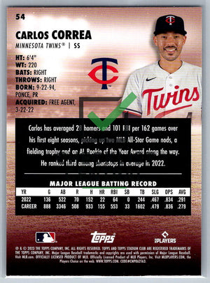 2023 Topps Stadium Club Carlos Correa #54