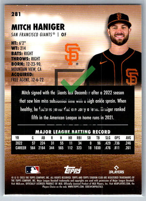 2023 Topps Stadium Club Black Foil Mitch Haniger #281