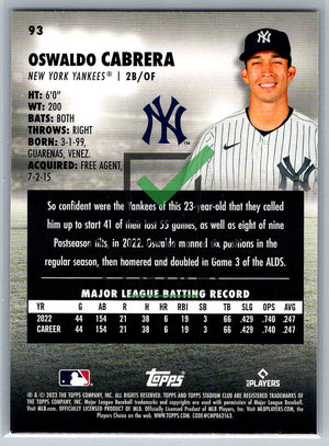 2023 Topps Stadium Club Oswaldo Cabrera #93 RC