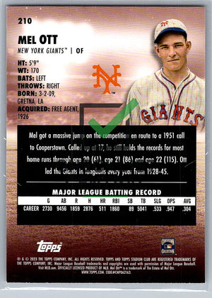 2023 Topps Stadium Club Black & White Mel Ott #210