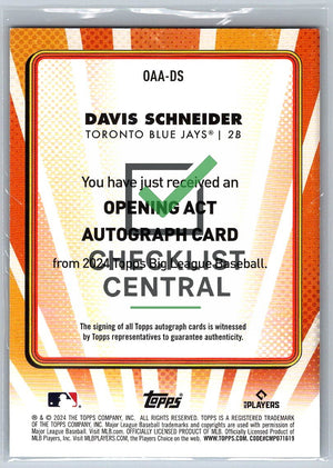 2024 Topps Big League Opening Act Autographs Davis Schneider #OAA-DS - PR=3000