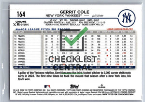2024 Topps Chrome Pink Refractors Gerrit Cole #164