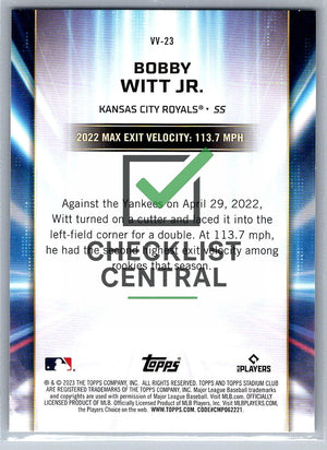 2023 Topps Stadium Club Virtuosos of Velocity Bobby Witt Jr. #VV-23