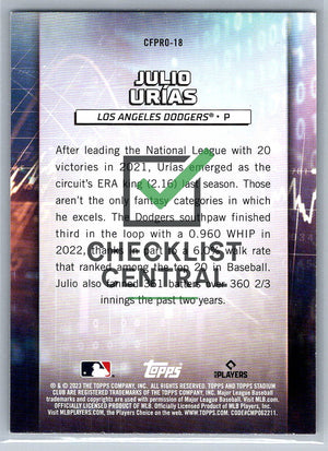 2023 Topps Stadium Club Chief Fantasy Professionals Julio Urías #CFPRO-18