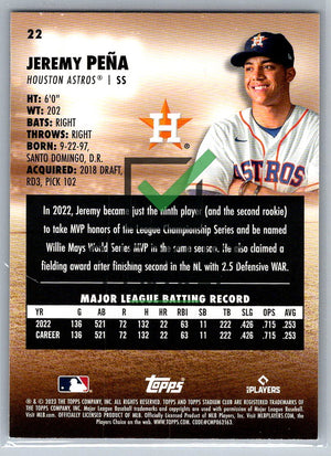 2023 Topps Stadium Club Red Foil Jeremy Peña #22
