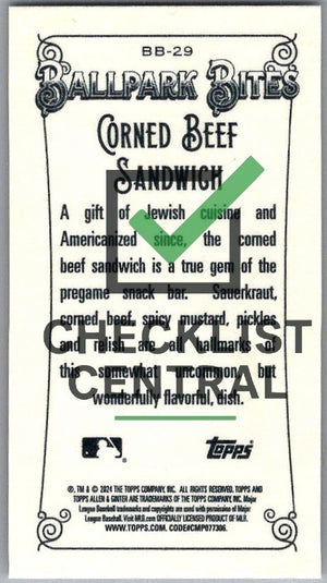 2024 Topps Allen & Ginter Mini Ballpark Bites Corned Beef Sandwich #BB-29