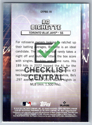 2023 Topps Stadium Club Chief Fantasy Professional Bo Bichette #CFPRO-19