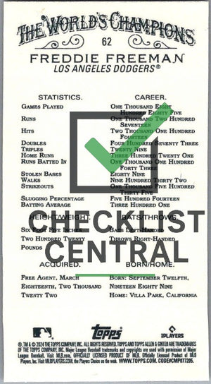 2024 Topps Allen & Ginter Mini Gold Border Freddie Freeman #62
