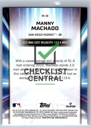 2023 Topps Stadium Club Virtuosos of Velocity Manny Machado #VV-20