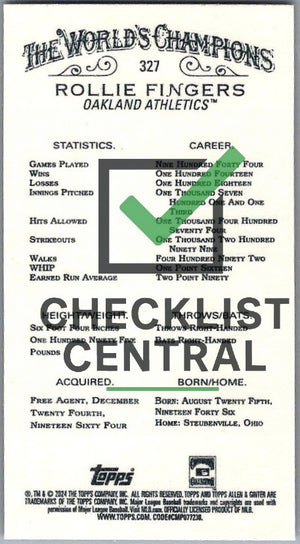 2024 Topps Allen & Ginter Mini Gold Border Rollie Fingers #327