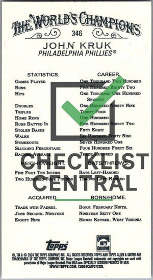 2024 Topps Allen & Ginter Mini Gold Border John Kruk #346