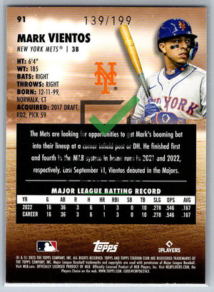 2023 Topps Stadium Club Orange Foil Mark Vientos #91 - 139/199