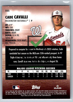 2023 Topps Stadium Club Red Foil Cade Cavalli #111