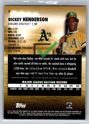 2023 Topps Stadium Club Black Foil Rickey Henderson #7