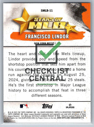 2025 Topps Stars of MLB Francisco Lindor #SMLB-11