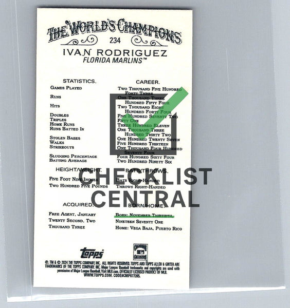 2024 Topps Allen & Ginter Mini Gold Border Ivan Rodriguez #234