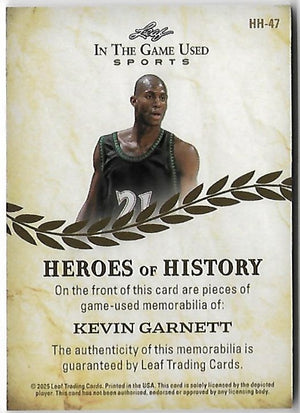 2025 Leaf ITG Used Sports Heroes of History Kevin Garnett Triple Memorabilia /35