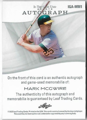 2025 Leaf ITG Used Mark McGwire Auto Relic /3 A's
